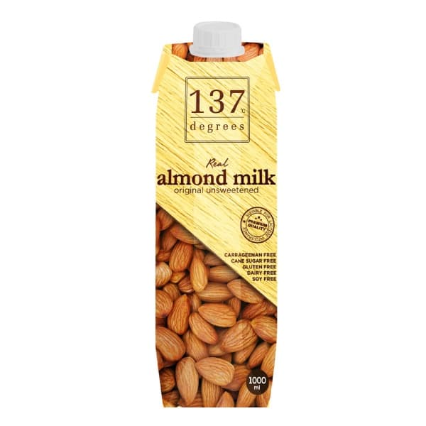 Front view of product: 137 degrees Almond Milk, unsweetened